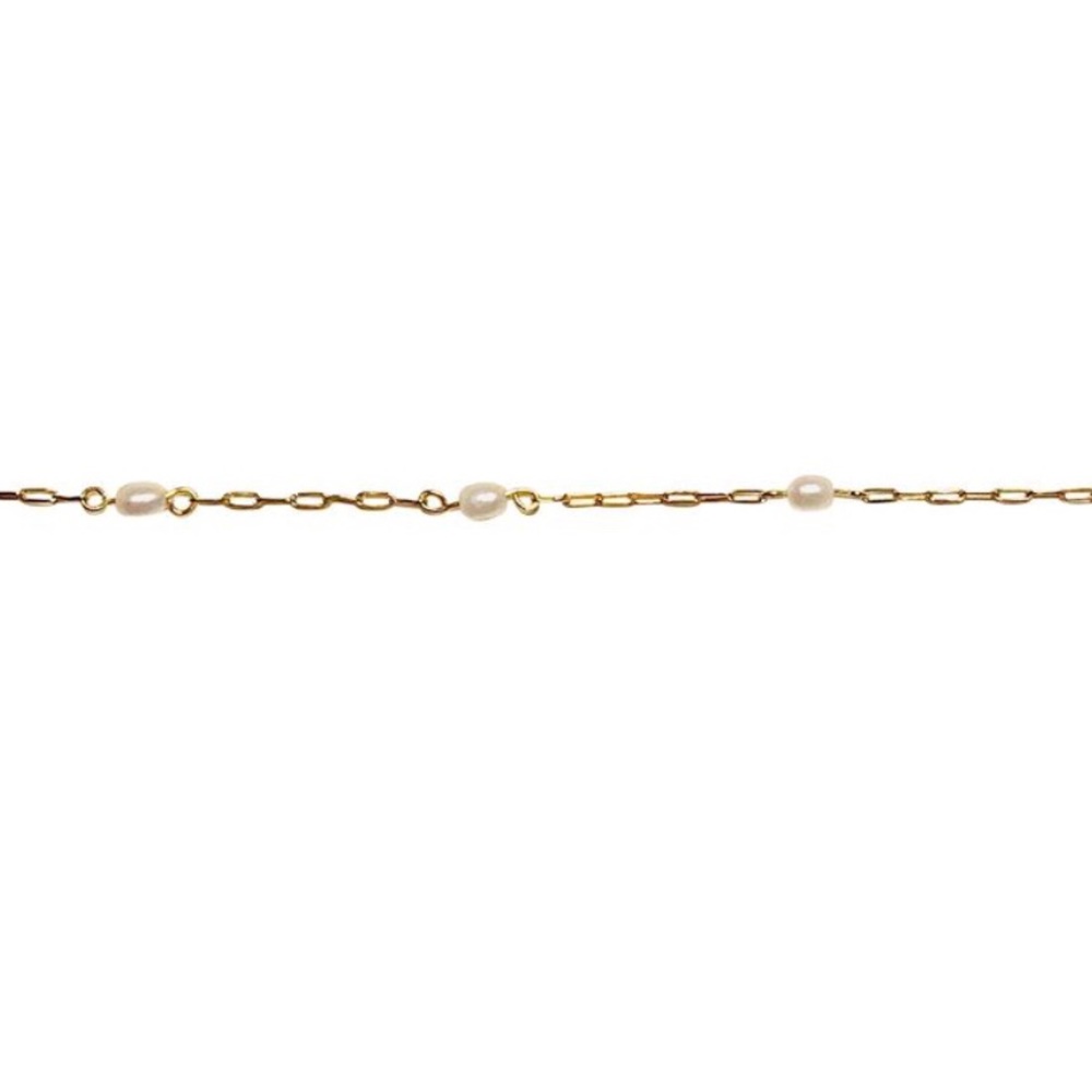 18K Solid Yellow Gold Pearl Seed Open Link Mini Paperclip Chain Bracelet